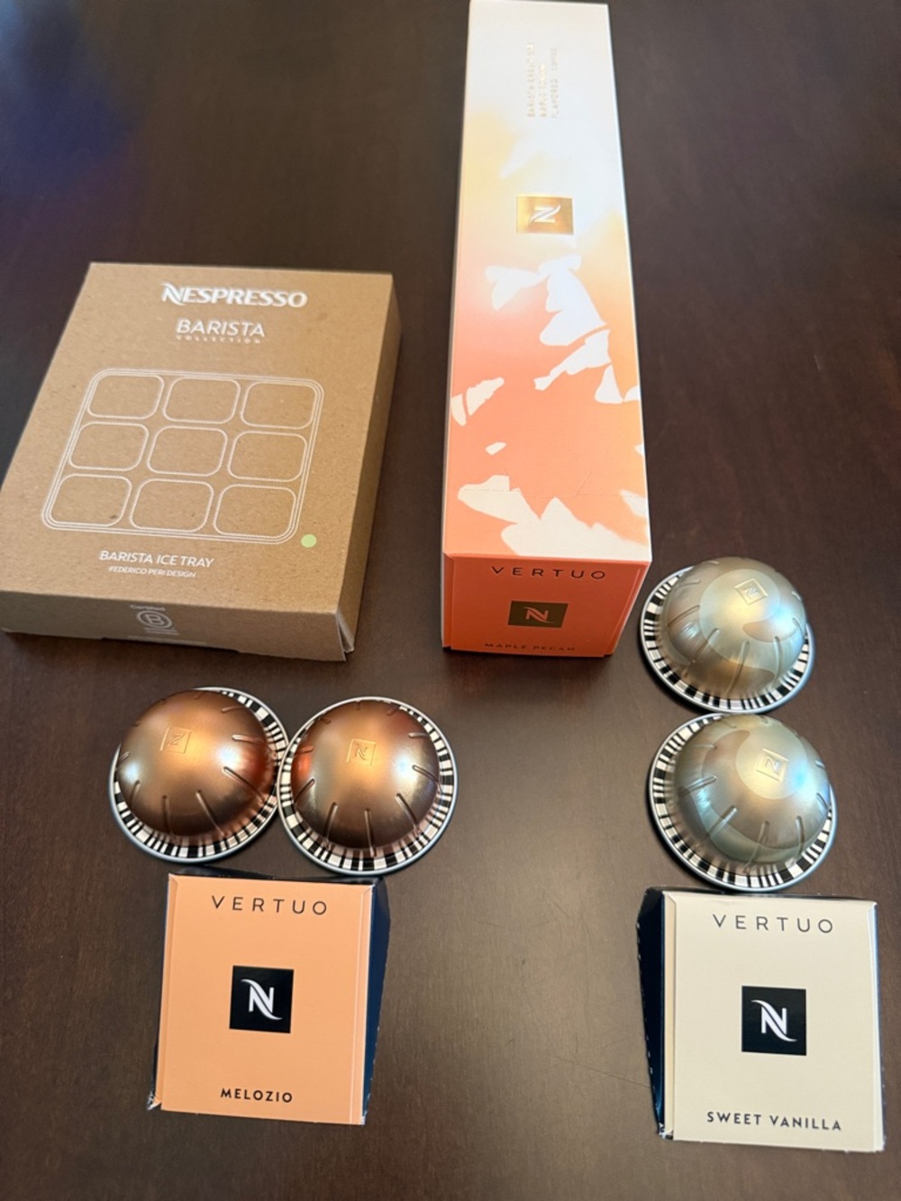 Nespresso Vertuo NEW 16 capsules and Barista ice tray! Maple Pecan! Delicious!